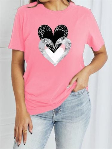 Women's Short Sleeve T-shirt Summer Pink Heart/Cordate Cotton-Blend Crew Neck Daily Going Out Casual Top - Just Fashion Now - Modalova