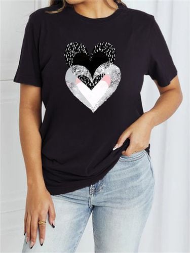 Women's Short Sleeve T-shirt Summer Pink Heart/Cordate Cotton-Blend Crew Neck Daily Going Out Casual Top - Just Fashion Now - Modalova