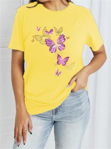 Women's Short Sleeve T-shirt Summer Black Butterfly Cotton-Blend Crew Neck Daily Going Out Casual Top - Just Fashion Now - Modalova