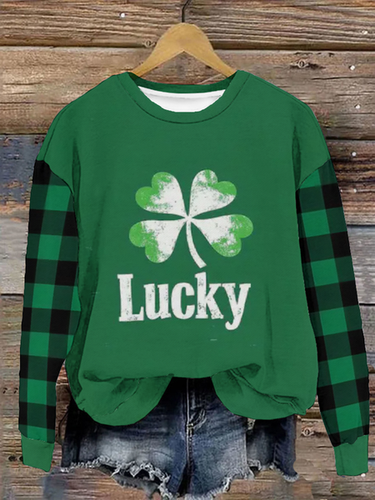 Four-leaf Clover Print Long-Sleeved Crew Neck Sweatshirt - Just Fashion Now - Modalova