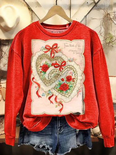 Heart Print Long Sleeve Sweatshirt - Just Fashion Now - Modalova