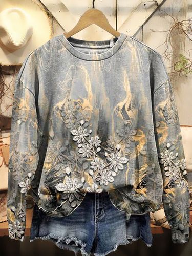 Floral Print Long Sleeve Crew Neck Sweatshirt - Just Fashion Now - Modalova