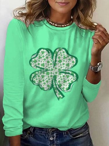 Four-leaf clover print long-sleeved crew neck T-shirt - Just Fashion Now - Modalova