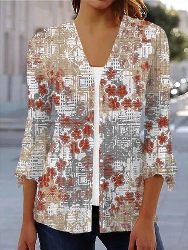 Floral Print Long Sleeve Shawl Jacket - Just Fashion Now - Modalova