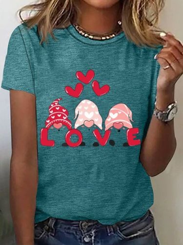 Heart Print Short Sleeve T-shirt - Just Fashion Now - Modalova