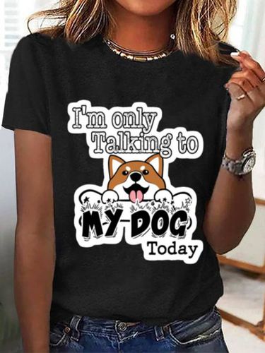 Dog Print Casual T-Shirt - Just Fashion Now - Modalova