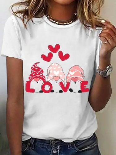 Heart Print Short Sleeve T-shirt - Just Fashion Now - Modalova