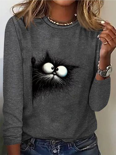 Cat Print Casual T-Shirt - Just Fashion Now - Modalova