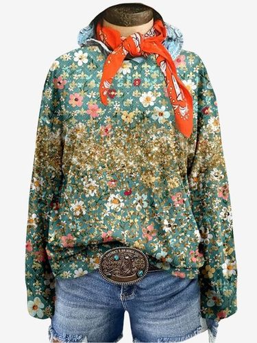 Floral Print Long Sleeve Crew Neck Sweatshirt - Just Fashion Now - Modalova