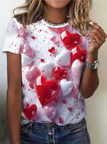 Women's Short Sleeve T-shirt Summer Valentine's Day Love Round Neck Daily Outing Casual Top - Just Fashion Now - Modalova