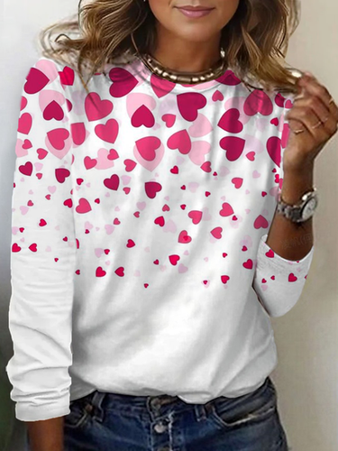 Women's Love Valentine's Day Printed Round Neck Long Sleeve T-Shirt - Just Fashion Now - Modalova