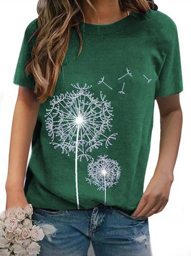 Dandelion Print Cotton-Blend Short Sleeve Casual T-Shirt - Modetalente - Modalova