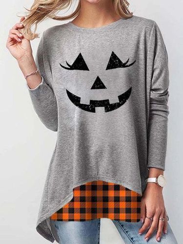 Gray Casual Crew Neck Cotton Halloween Shirt & Top - Modetalente - Modalova