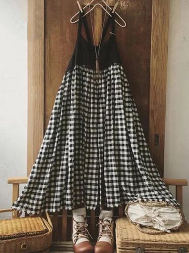 Sleeveless Vintage Plaid Casual Weaving Dress - Modetalente - Modalova