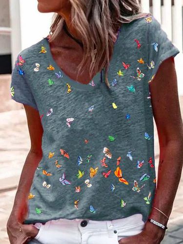 Short Sleeve Floral-Print Casual T-shirt - Modetalente - Modalova