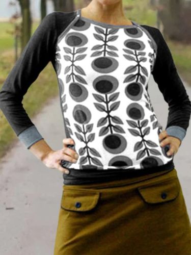 Casual Long Sleeve Floral-Print Crew Neck T-shirt - Modetalente - Modalova