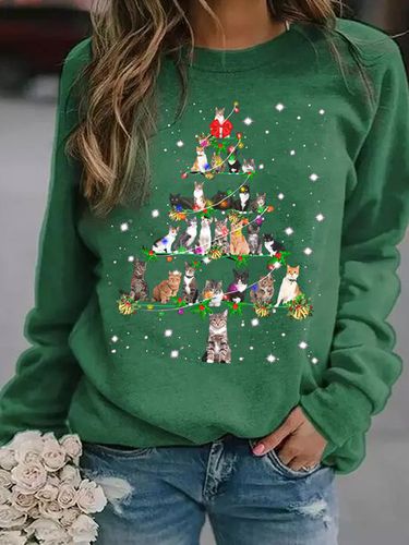 Funny Cats Christmas Tree Casual Sweatshirt - Just Fashion Now - Modalova