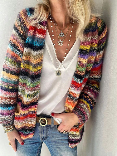 Long Sleeve Casual Striped Sweater coat - Modetalente - Modalova