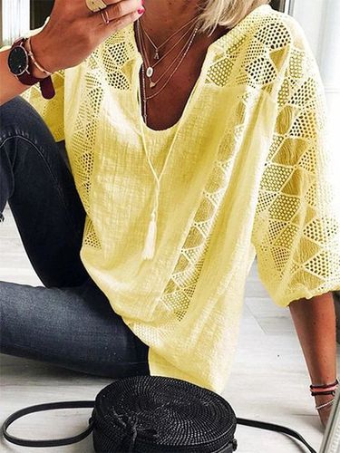 Summer V-neck Lace Cotton Linen Shirt - Just Fashion Now - Modalova