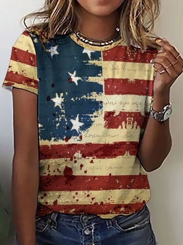 USA Flag Print Short Sleeve Casual Top - Modetalente - Modalova