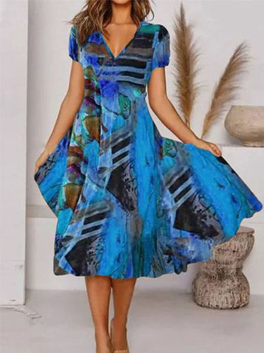 Boho Printed V Neck Floral Weaving Dress - Modetalente - Modalova
