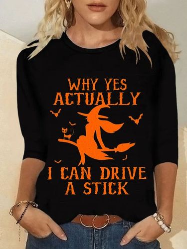 Casual Long Sleeve Round Neck Printed Top T-Shirt - Just Fashion Now UK - Modalova