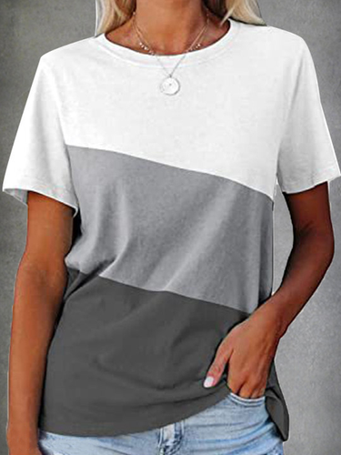Casual Color Block Regular Fit Short Sleeve T-Shirt - Just Fashion Now - Modalova