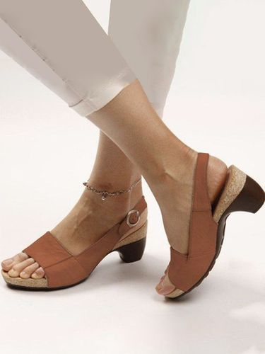 Retro Solid Simple Open Toe Chunky Heel Sandals - Just Fashion Now - Modalova