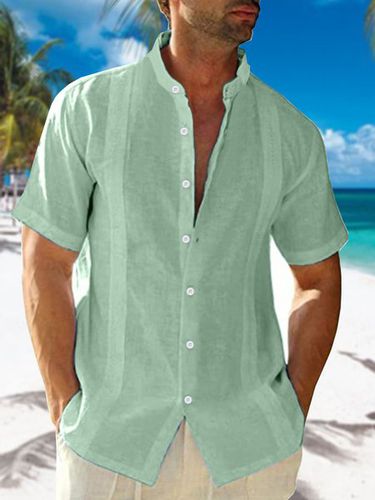 Solid Color Stand Collar Short Sleeve Guayabella Shirt - Modetalente - Modalova