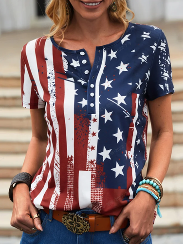 Geometric gradient star button Easter American flag print top T-shirt - Just Fashion Now - Modalova