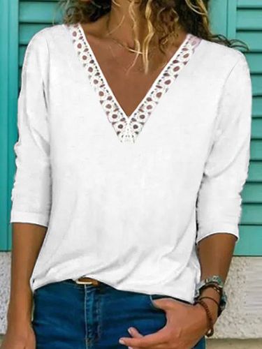 Lace Casual Plain T-Shirt - Just Fashion Now - Modalova