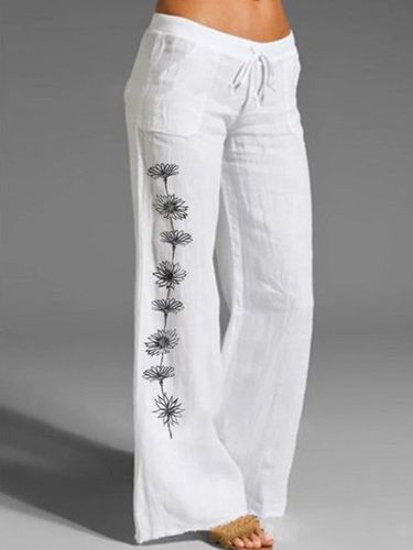 Casual Floral Cotton Loose Pants - Modetalente - Modalova