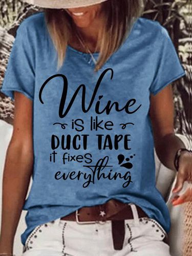 Womens Funny Wine fixes everything Letters T-Shirt - Modetalente - Modalova