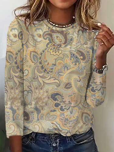 Paisley Printed Long Sleeve Casual T-Shirt - Just Fashion Now - Modalova