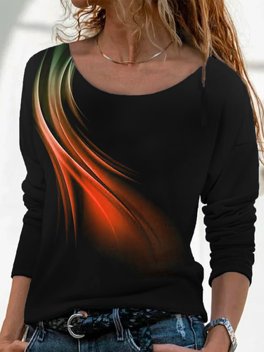Abstract Printed Loose Long Sleeve T-Shirt - Modetalente - Modalova