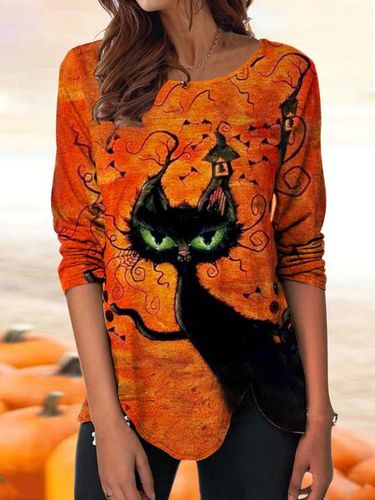 Halloween Cute Cat Pullover Long Sleeve Knit Top - Just Fashion Now - Modalova