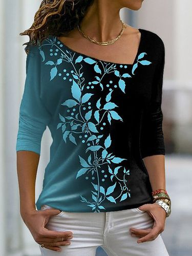 Leaves Casual V Neck Long Sleeve T-Shirt - Modetalente - Modalova