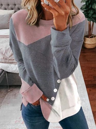 Casual Colorblock Buttoned Loose Sweatshirt - Modetalente - Modalova