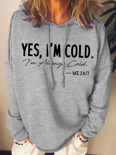 Women I'm Cold Letters Hoodie Loose Casual Sweatshirt - Modetalente - Modalova