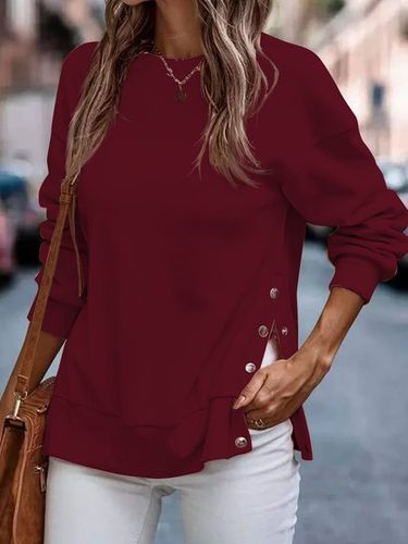 Round neck split metal clasp loose sweatshirt - Just Fashion Now UK - Modalova