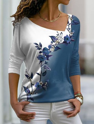 Contrast Floral Design Long Sleeve T-Shirt - Just Fashion Now - Modalova