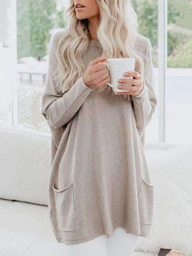 Casual Loose Knit Comfortable Long Sleeve Dress - Just Fashion Now - Modalova