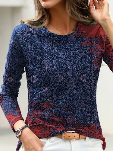 Ethnic Boho Crew Neck T-Shirt - Just Fashion Now - Modalova