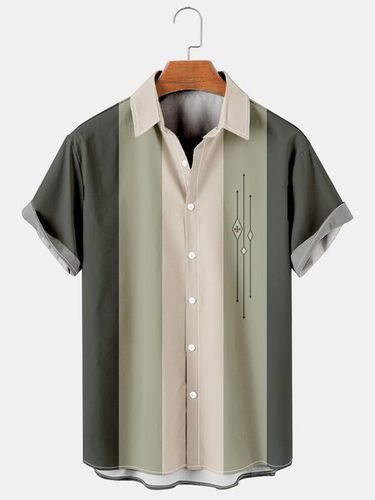 Mens Color-block Striped Casual Breathable Short Sleeve Bowling Shirt - Modetalente - Modalova