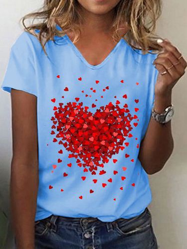 Love V Neck Casual Loosen Short Sleeve T-shirt - Modetalente - Modalova