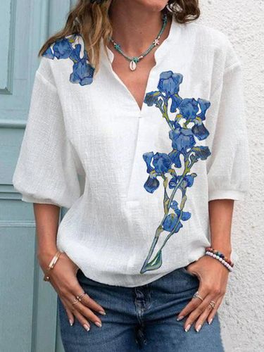 Painted Loosen Vacation Mid Sleeve Blouse - Just Fashion Now - Modalova