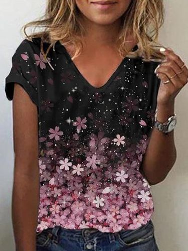 Casual V Neck Floral T-Shirt - Modetalente - Modalova
