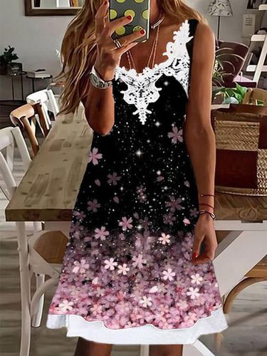 Casual Floral V Neck Sleeveless Knit Dress - Modetalente - Modalova