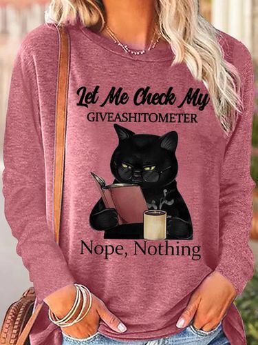 Womens Funny Black Cat With Coffee Let Me Check My Giveashitometer Nope Nothing Letter Top - Modetalente - Modalova