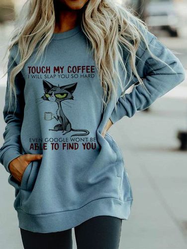 Touch My Coffee Loose Hoodie Sweatshirt - Just Fashion Now - Modalova